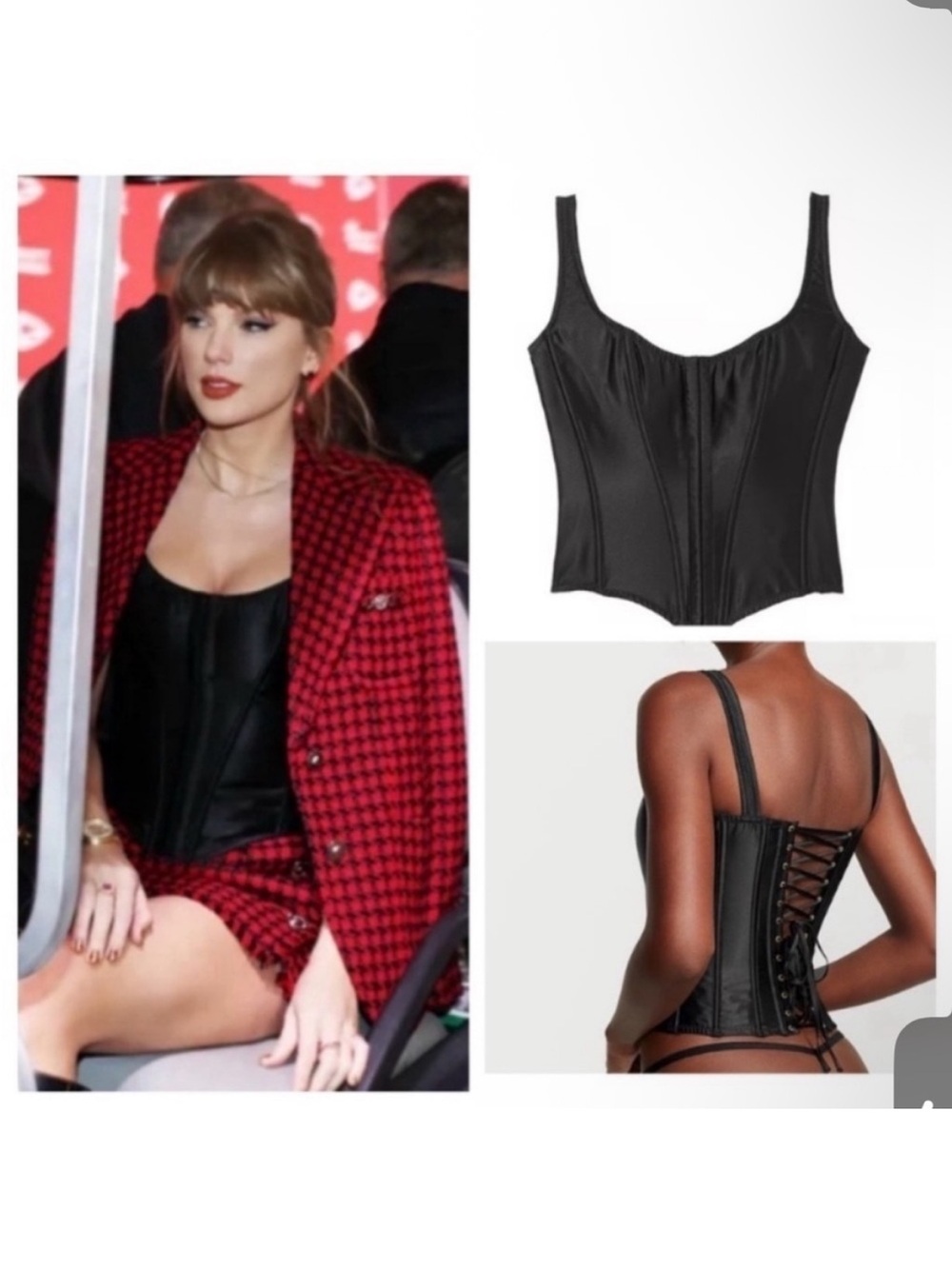 New! Victorias Secret Taylor swift black lace up corset top 34242